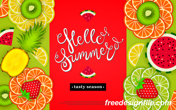 600x375 Hello Summer Tasty Season With Tropical Fruits Vector Free Download