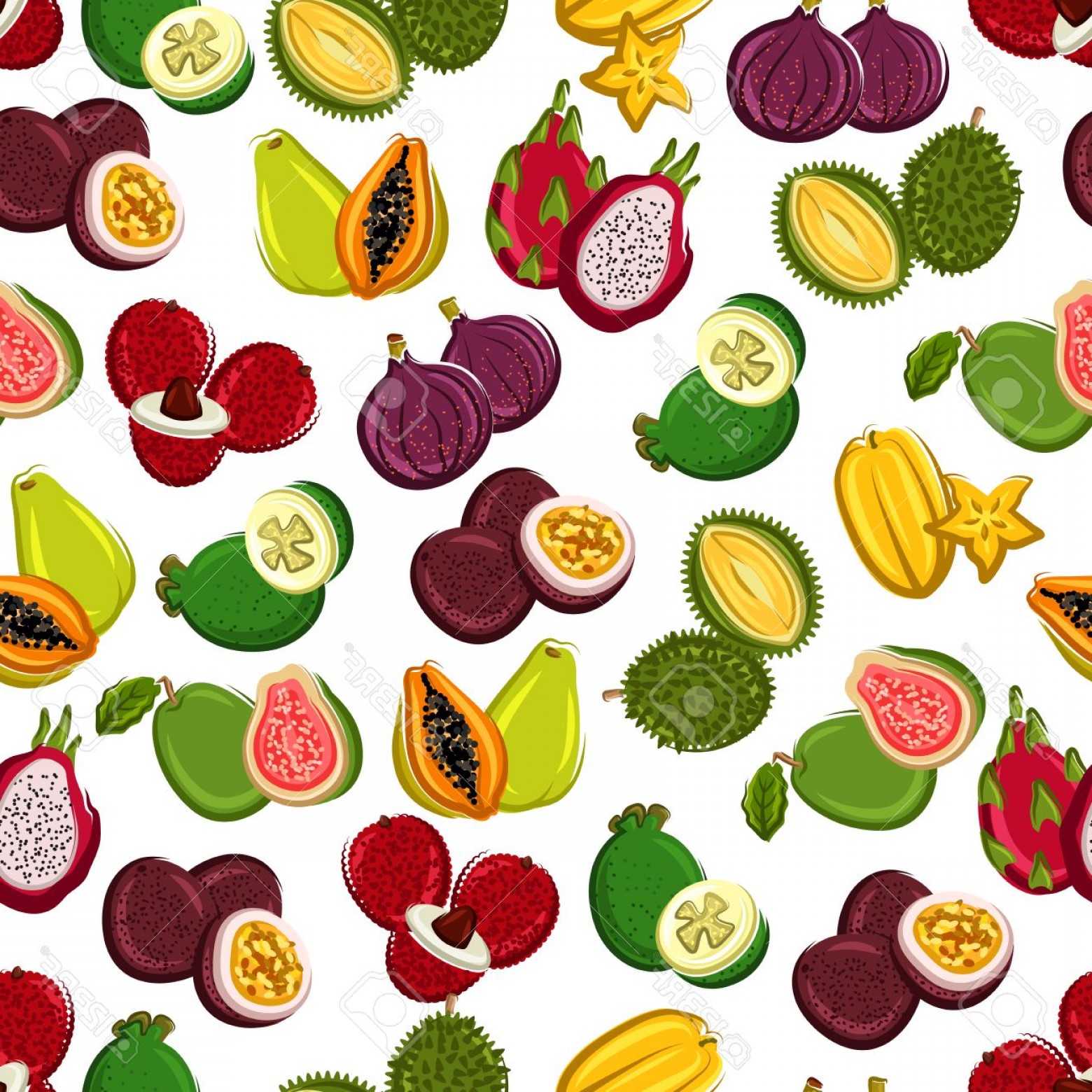 1560x1560 Photostock Vector Exotic Fruits Seamless Background Wallpaper