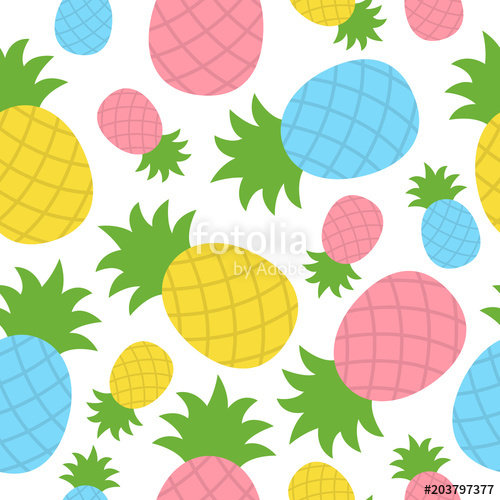 500x500 Colorful Pineapple Tropical Fruit Vector Seamless Pattern Summer