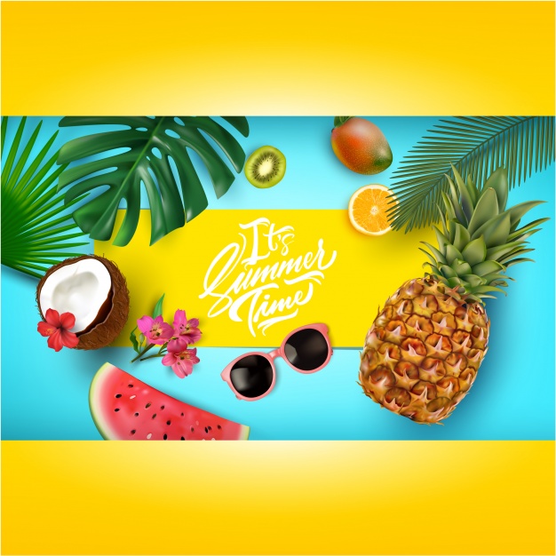 626x626 Summer Background With Tropical Fruits Vector Premium Download