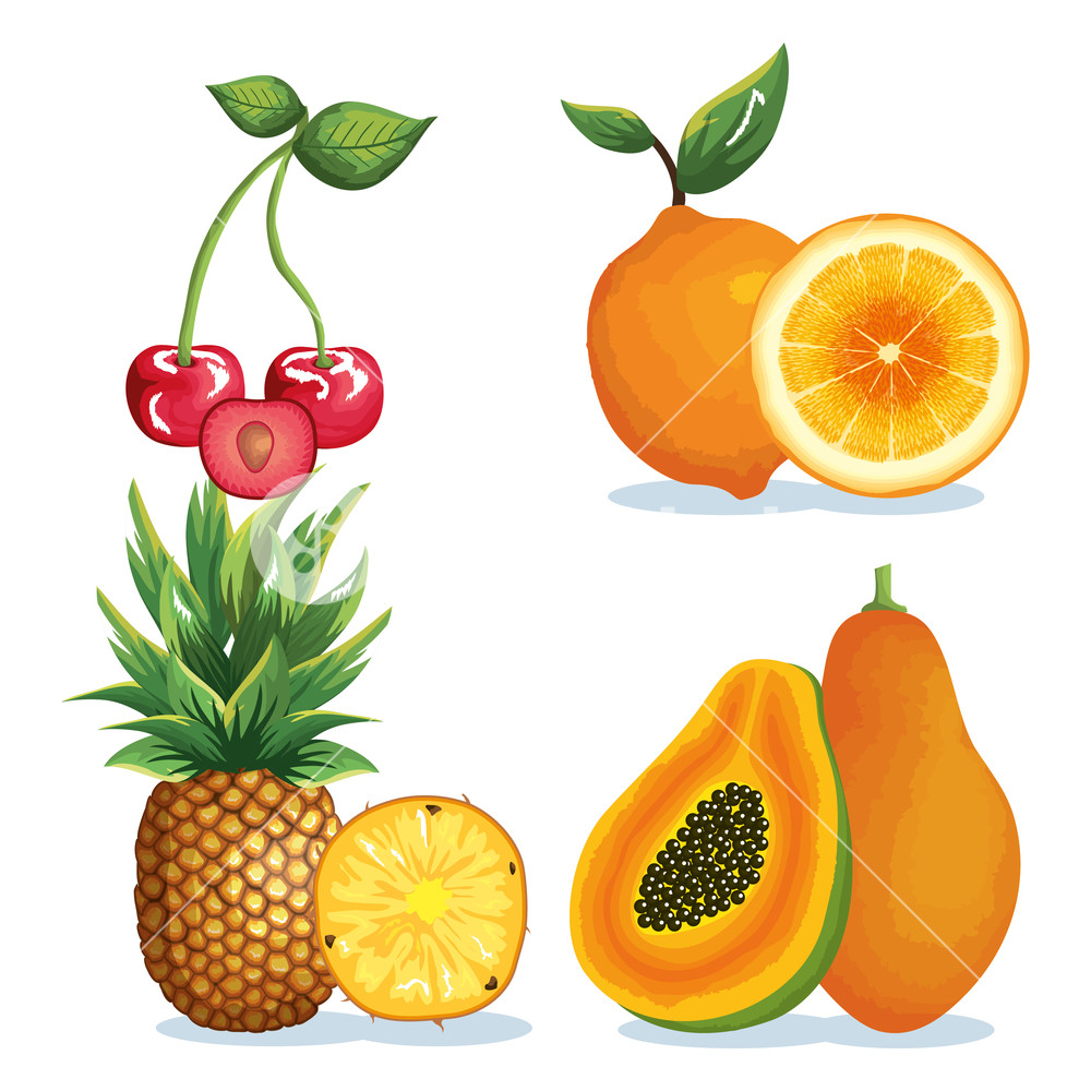 1000x1000 Set Tropical And Exotic Fruits Vector Illustration Design Royalty