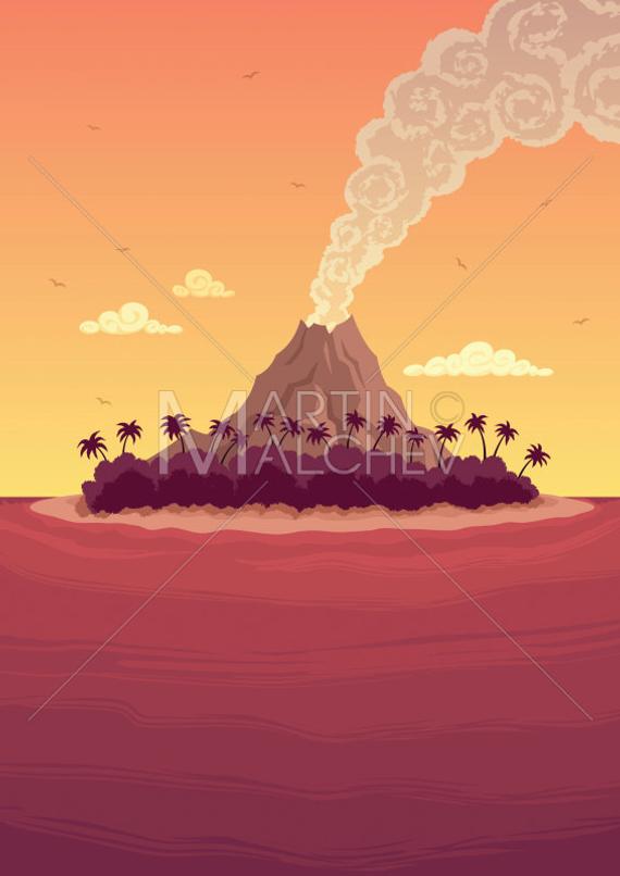 570x806 Tropical Island Vector Cartoon Clipart Illustration Exotic Etsy