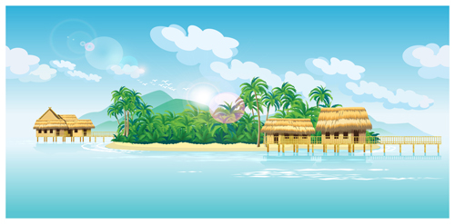 500x247 Tropical Island Scenery Vector Free Download