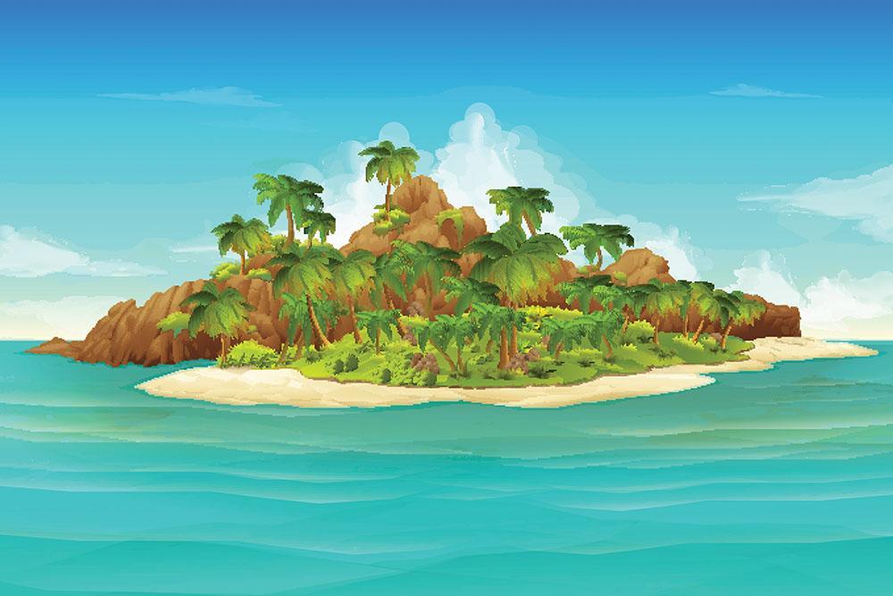 1000x667 Tropical Island Vector Wall Mural Wallpaper Canvas Art Rocks