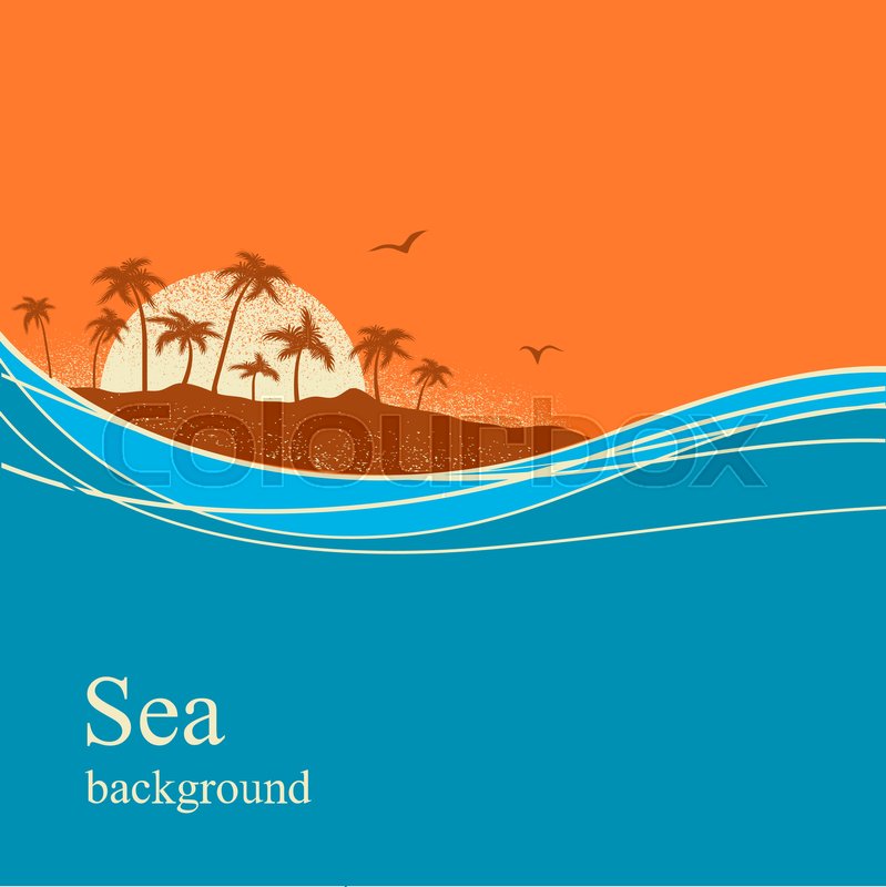 799x800 Ocean Waves And Tropical Island Vector Stock Vector Colourbox
