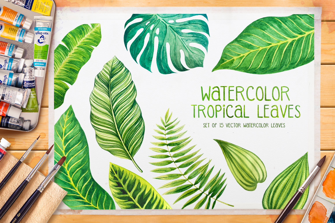 1160x772 Tropical Leaves Watercolor Vector