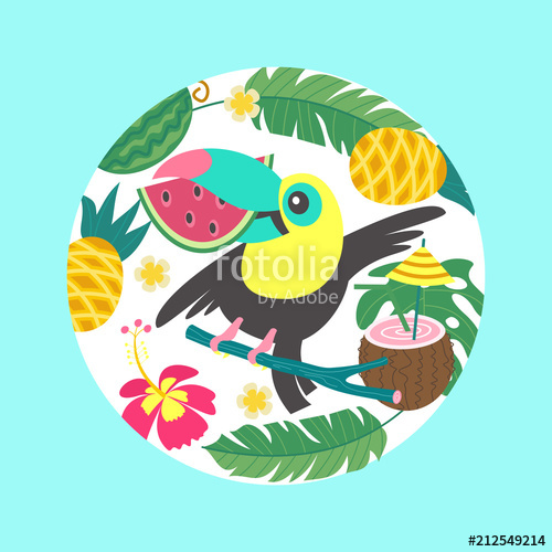 500x500 Hello Summer Aloha Cute Funny Cartoon Toucan Tropical Paradise