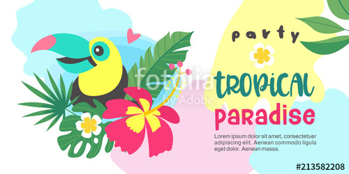 500x250 Hello Summer Party Tropical Paradise Vector Illustration