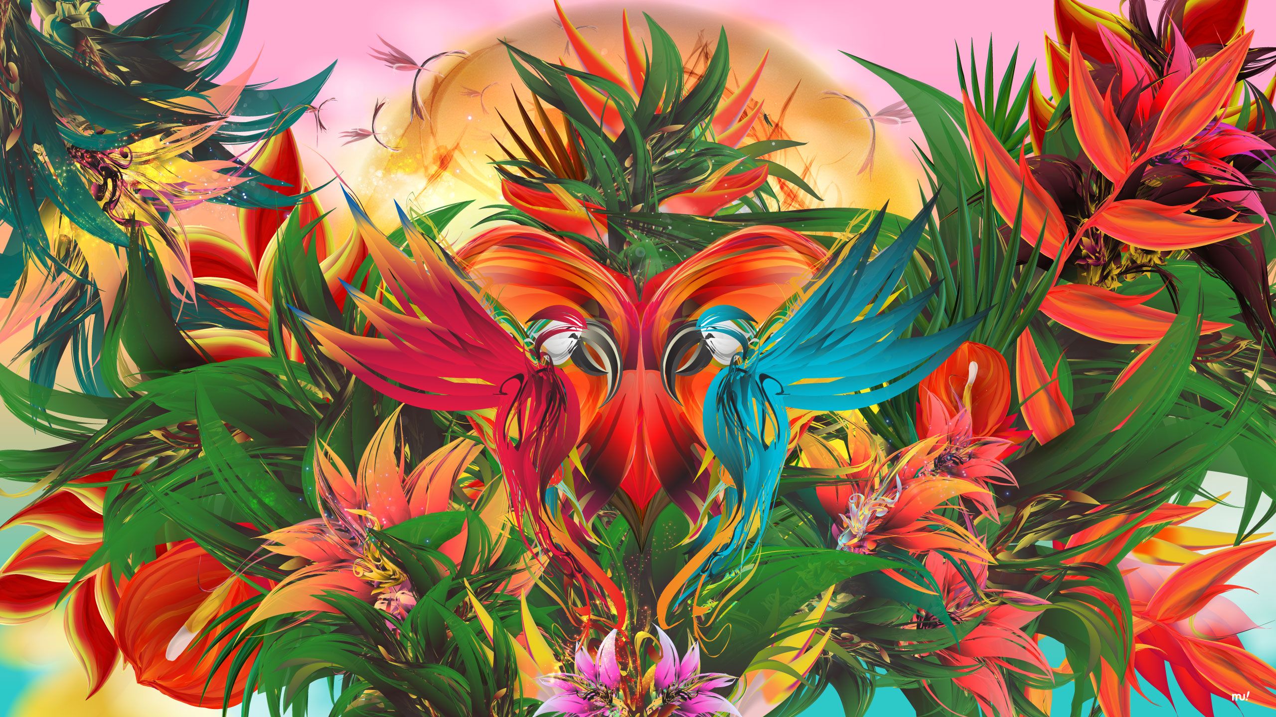 2560x1440 Tropical Paradise Vector! Illustration