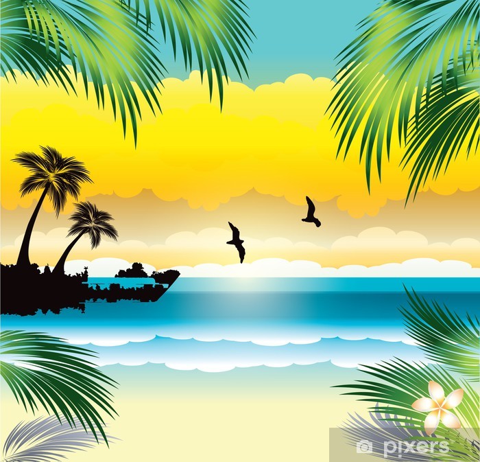 700x673 Tropical Paradise Vector Illustration Wall Mural