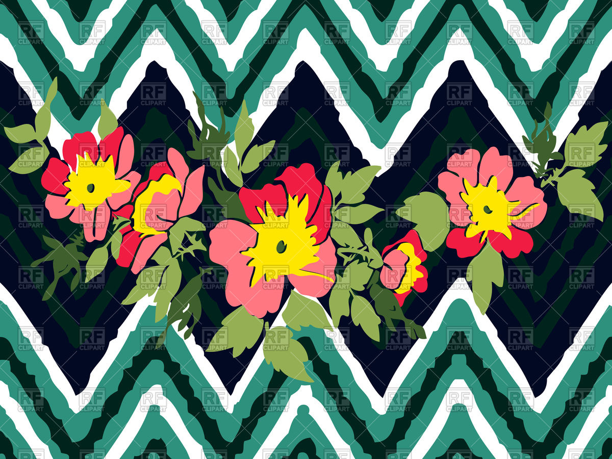1200x900 Tropical Flowers On Stripes Zigzag Seamless Pattern Vector Image