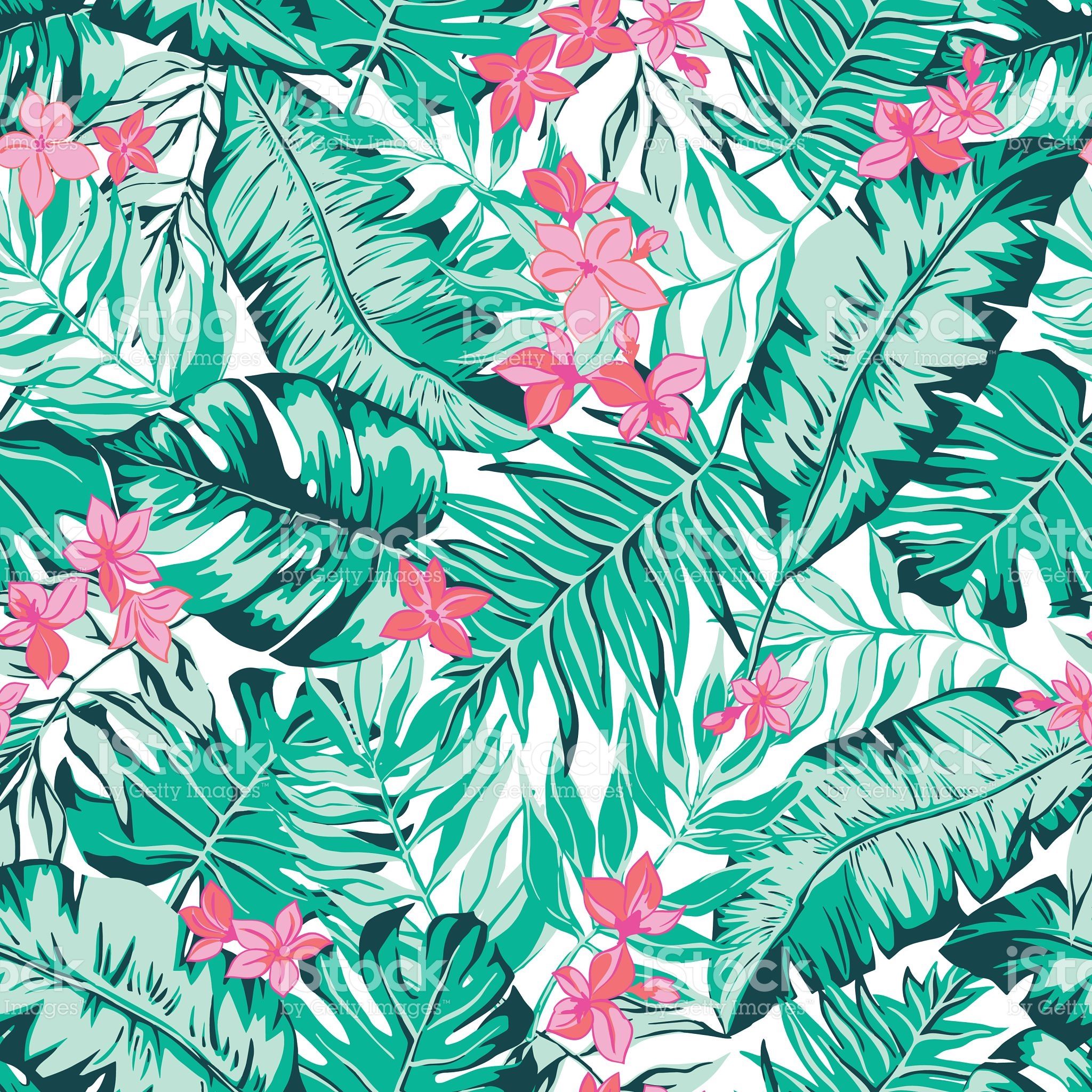 2048x2048 Vector Seamless Bright Green Tropical Paradise Pattern