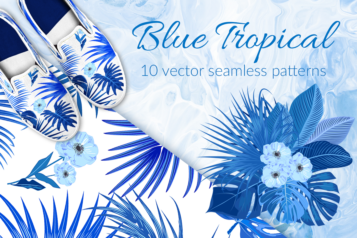 1200x800 Blue Tropical Vector Seamless Pattern Graphic