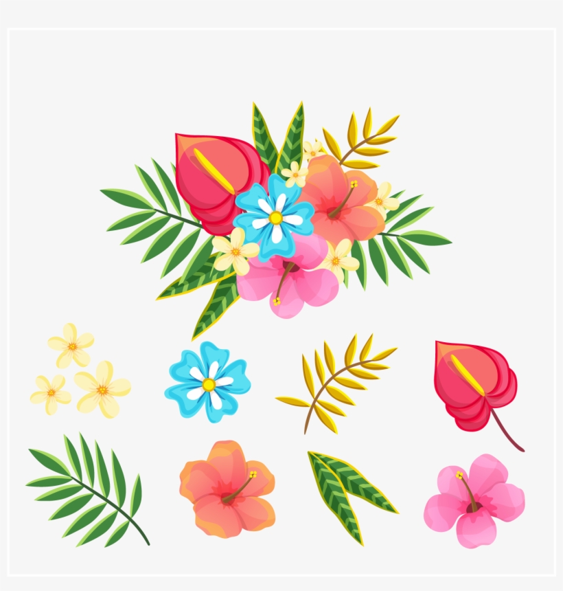 820x860 Tropical Flower And Leaf Vector