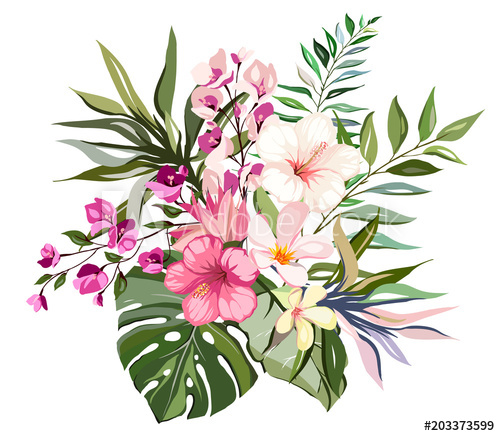 500x436 Tropical Vector Flowers Card With Floral Illustration Bouquet