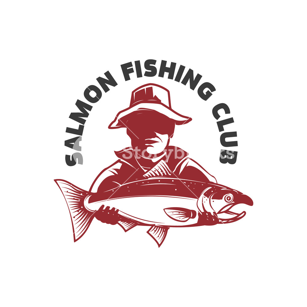 Salmon Fishing Club Emblem With Fisher And Trout Design Element 1000x1000 Salmon Fishing Club Emblem With Fisher And Trout Design Element