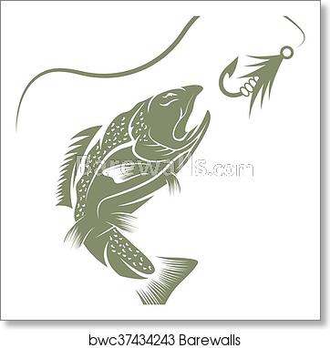 Trout And Lure Fishing Vector Design Template, Art Print 362x382 Trout And Lure Fishing Vector Design Template, Art Print