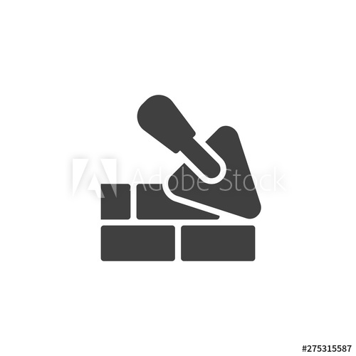 500x500 Trowel And Brick Wall Vector Icon Brickwork Filled Flat Sign
