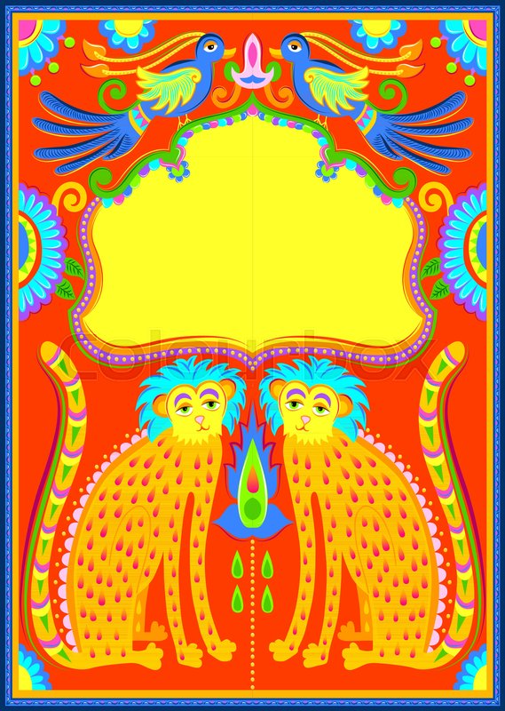 569x800 Indian Frame With Birds, Cheetah And Stock Vector Colourbox