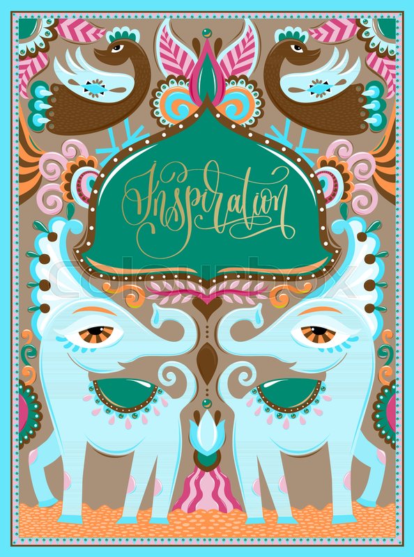 594x800 Indian Frame With Birds, Elephants And Stock Vector Colourbox