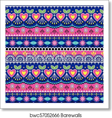 362x382 Indian Seamless Vector Pattern, Pakistani Truck Art Design, Navy