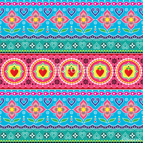 500x500 Indian Trucks Art Seamless Vector Pattern, Pakistani Colorful