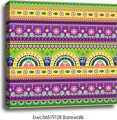 382x390 Jingle Trucks Pattern, Pakistani Truck Art Seamless Vector Design