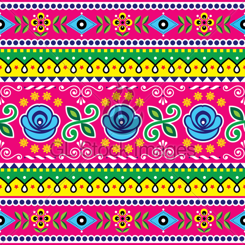 500x500 Pakistani Seamless Vector Pattern, Indian Truck Art Desig Gl