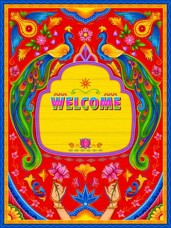 338x450 Colorful Welcome Banner In Truck Art Kitsch Style Of India