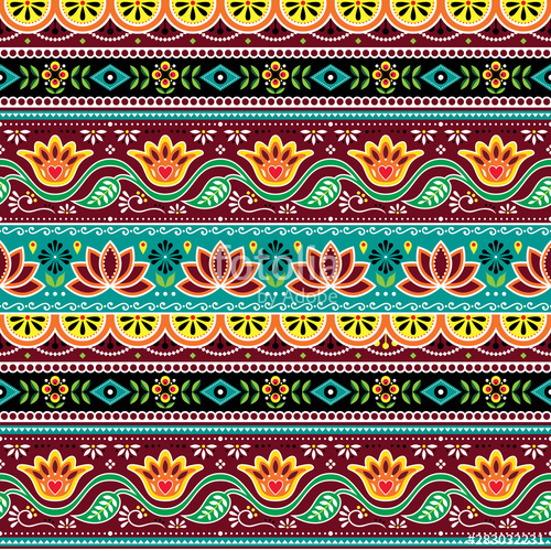 500x500 Pakistani Or Indian Truck Art Vector Seamless Pattern, Indian