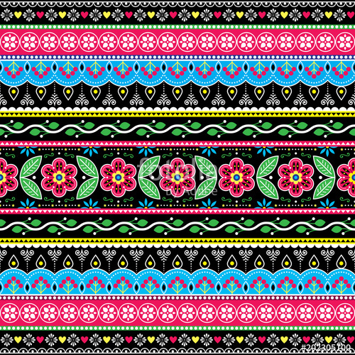 500x500 Pakistani Truck Art Floral Seamless Folk Art Pattern, Indian