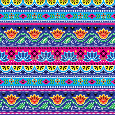 400x400 Pakistani Truck Art Vector Seamless Pattern, Indian Truck Floral