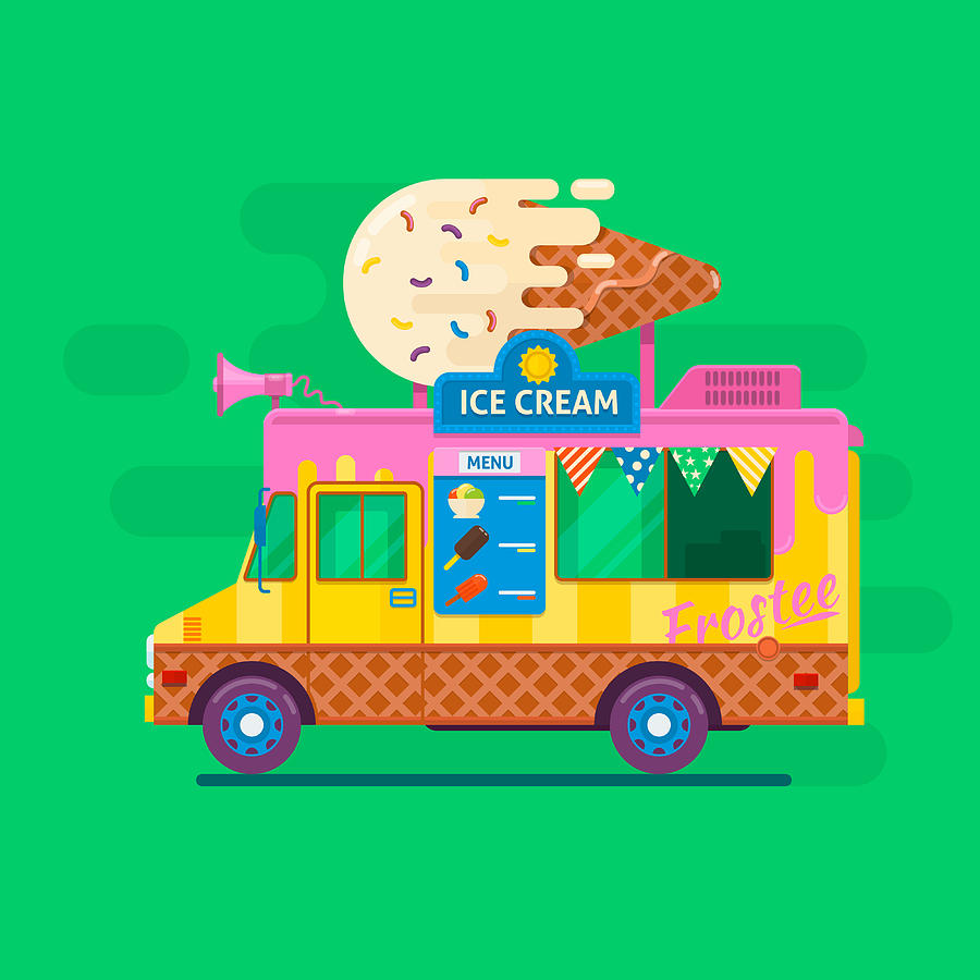 900x900 Ice Cream Van Delivery Street Food Truck Vector Illustration Flat