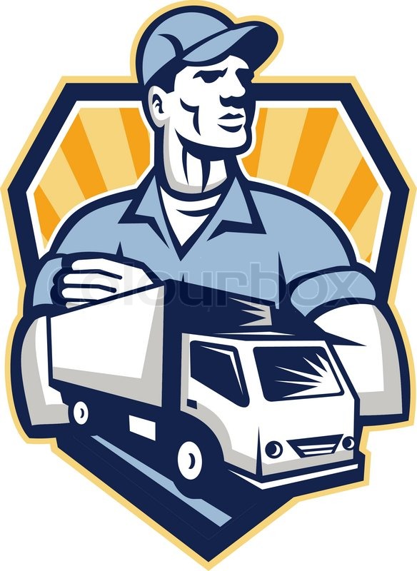 584x800 Removal Man Delivery Truck Crest Retro Stock Vector Colourbox