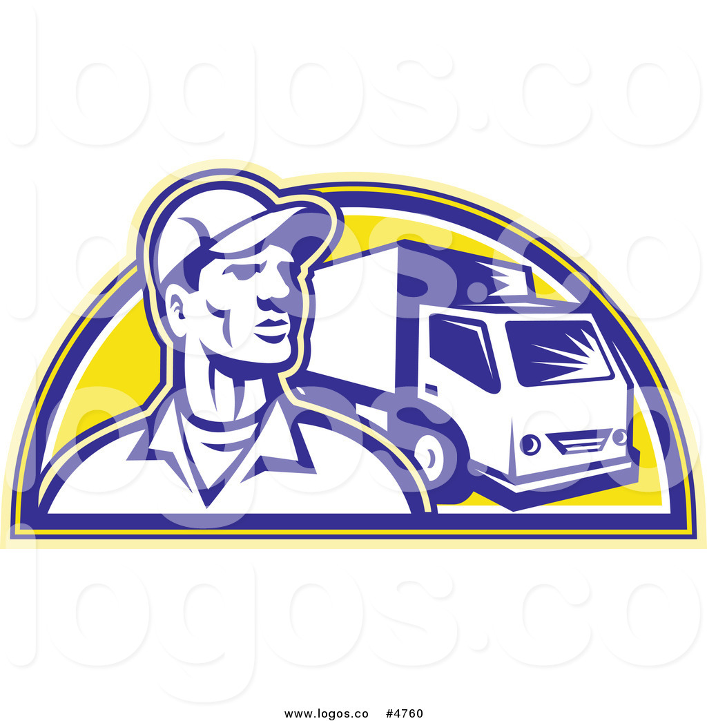 1024x1044 Royalty Free Vector Of A Delivery Man And Truck Over Yellow Logo