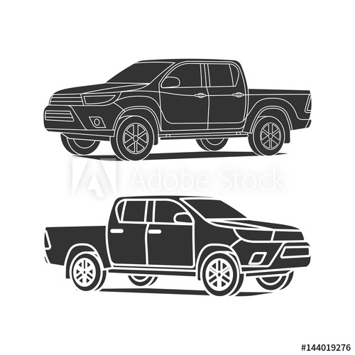 500x500 Pickup Truck Silhouette Set Outline And Black Icon Vector