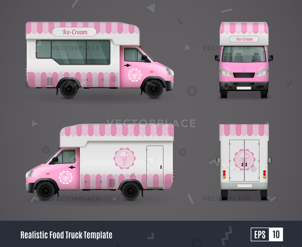 1000x818 Food Trucks Realistic Ad Template Design Vector Illustration