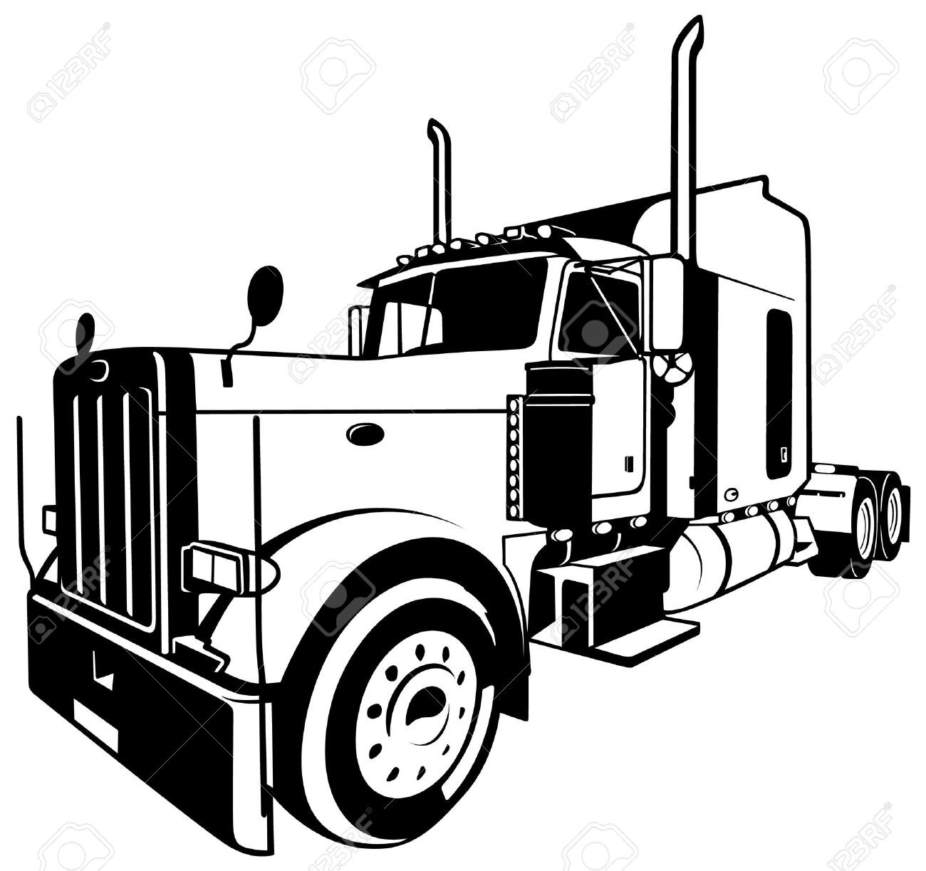 1300x1223 Semi Truck Vector Elegant Semi Truck Clipart Black And White