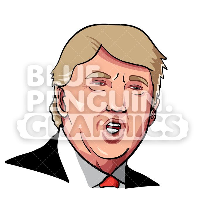 700x700 Donald Trump Face Vector Cartoon Clipart Illustration Blue