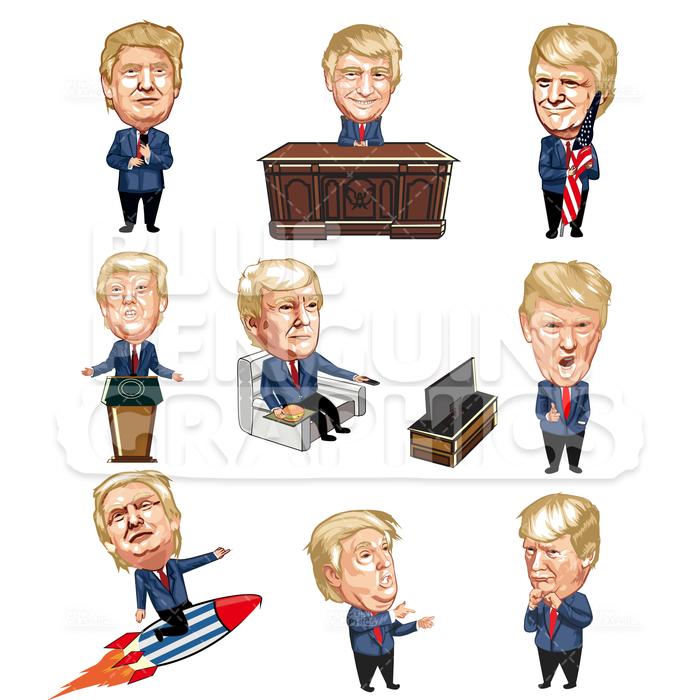 700x700 American President Donald Trump Bundle Set Vector Cartoon Clipart