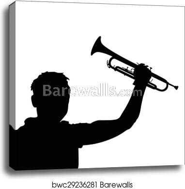 382x390 Man With Trumpet Black Vector, Canvas Print Barewalls Posters
