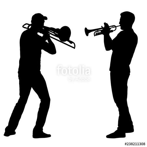500x500 Silhouette Of Musician Playing The Trombone And Trumpet On A White