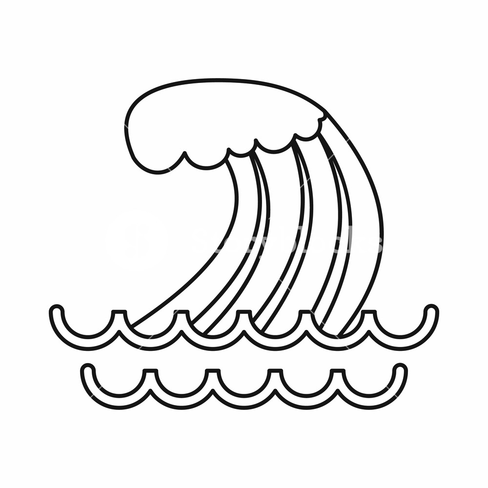 1000x1000 Tsunami Wave Icon In Outline Style Isolated Vector Illustration