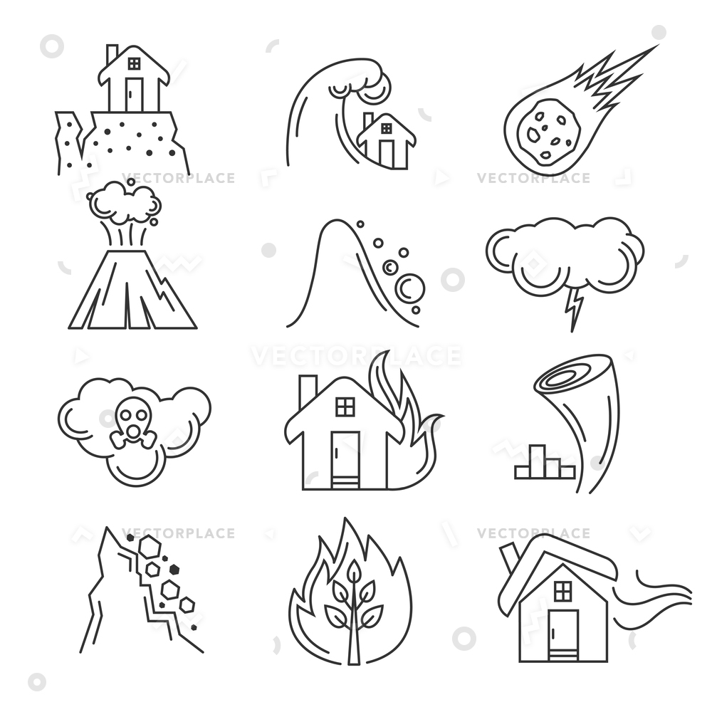1000x1000 Natural Disaster Icons Earthquake Tornado Hurricane Vector