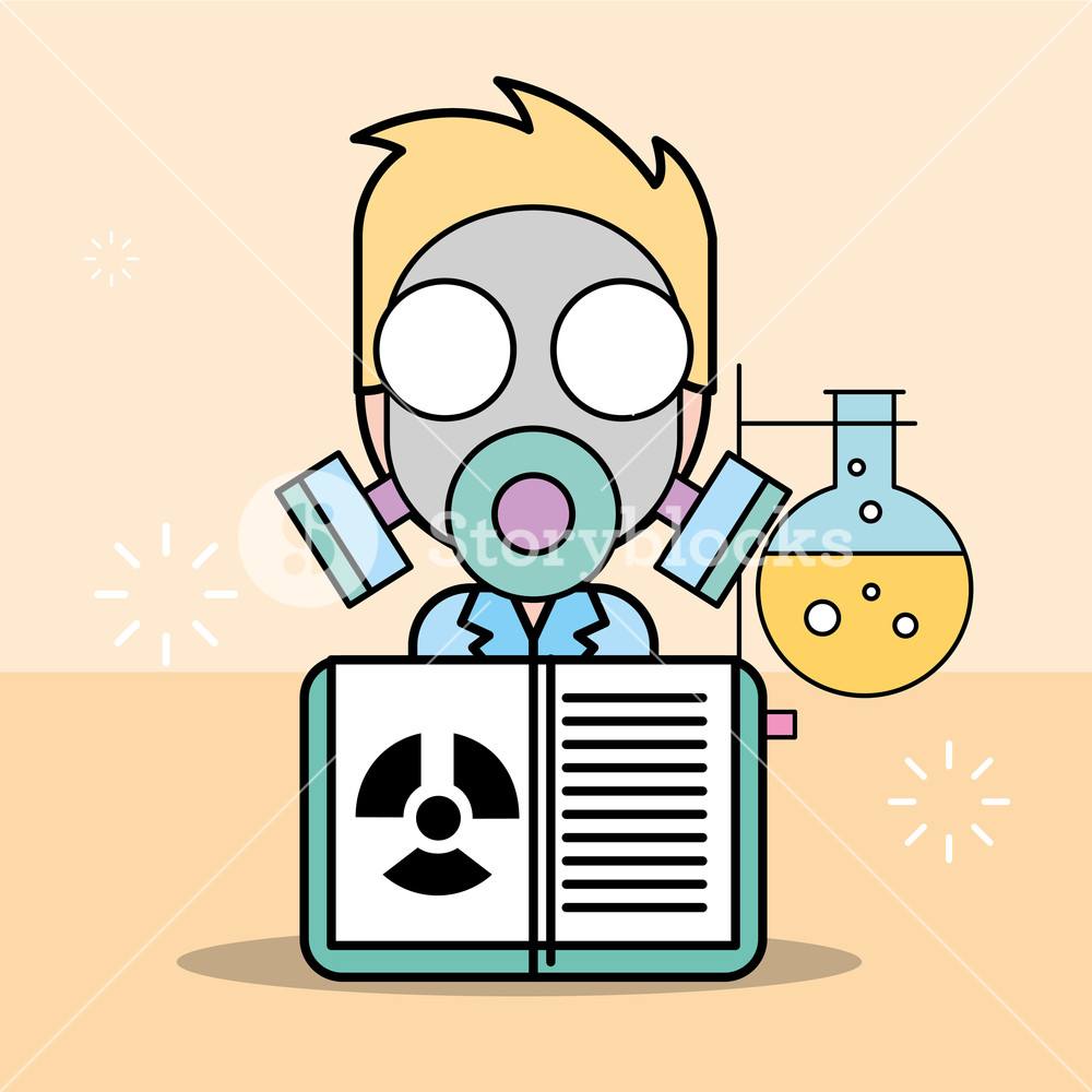 1000x1000 Scientist Man Cartoon Experiment Radiation Test Tube Vector