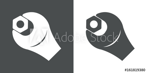 500x250 Icono Plano Llave Con Tuerca Gris Y Blanco