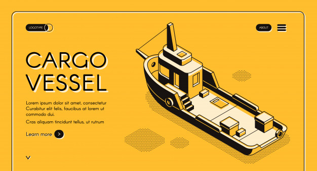 626x337 Commercial Cargo Vessel Isometric Web Banner With Freight Ship