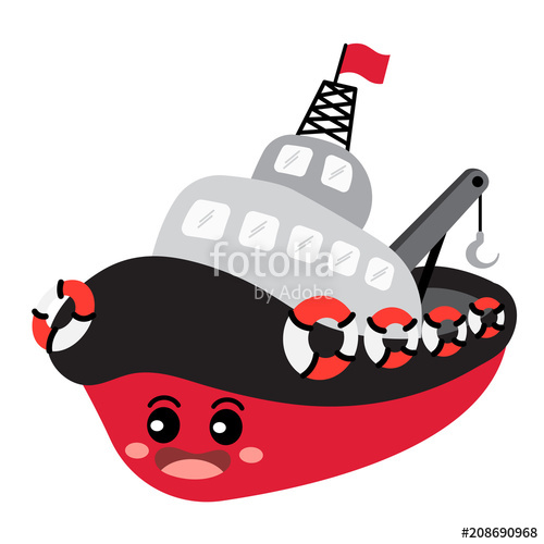 500x500 Tugboat Transportation Cartoon Character Perspective View Isolated