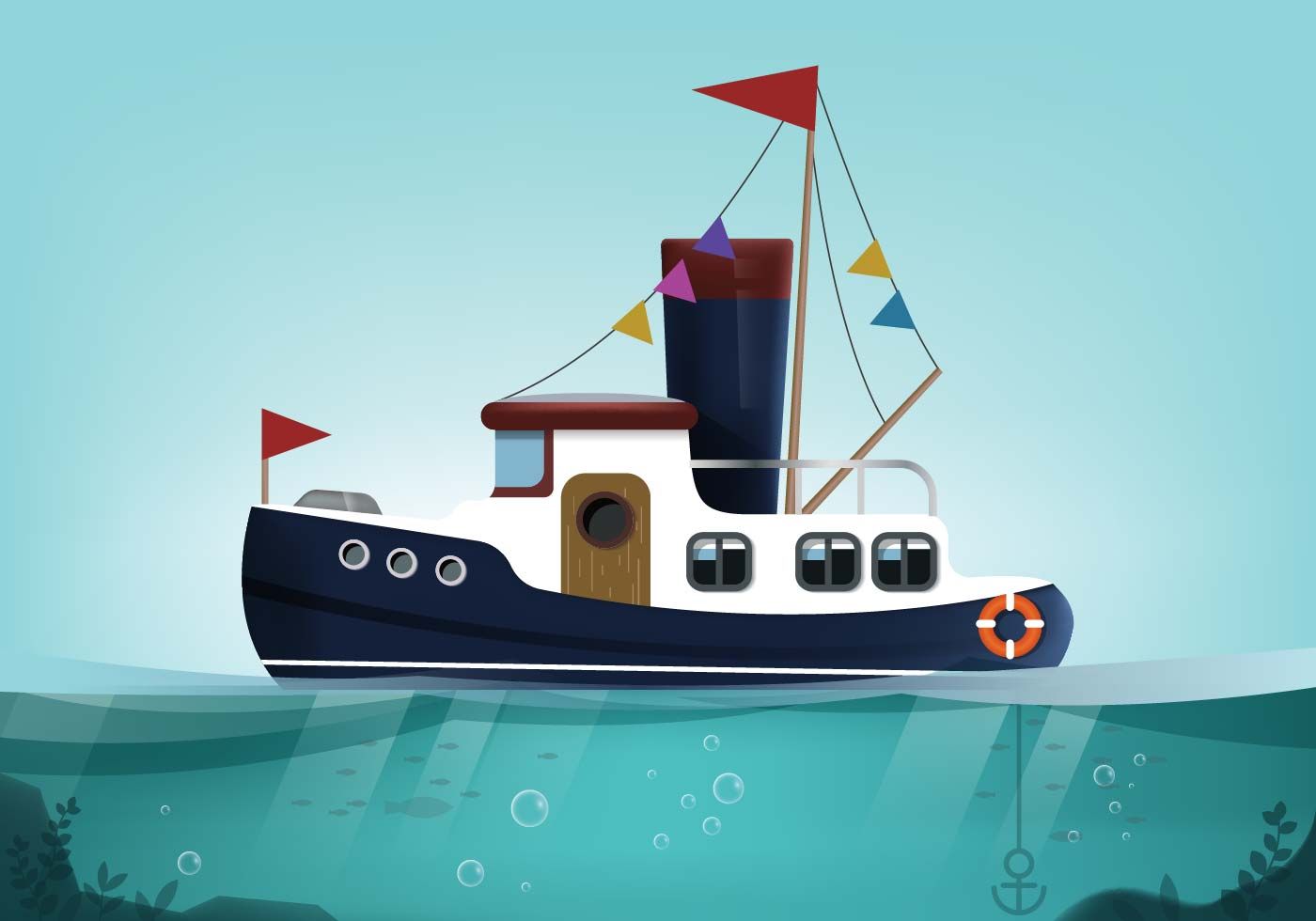 1400x980 Vector Blue Tugboat White Tugboat Sailing Rat Tugboat