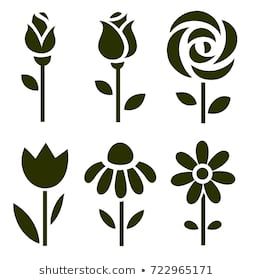 253x280 Set Of Flower Icons Floral Silhouette Vector Flower Rose, Daisy